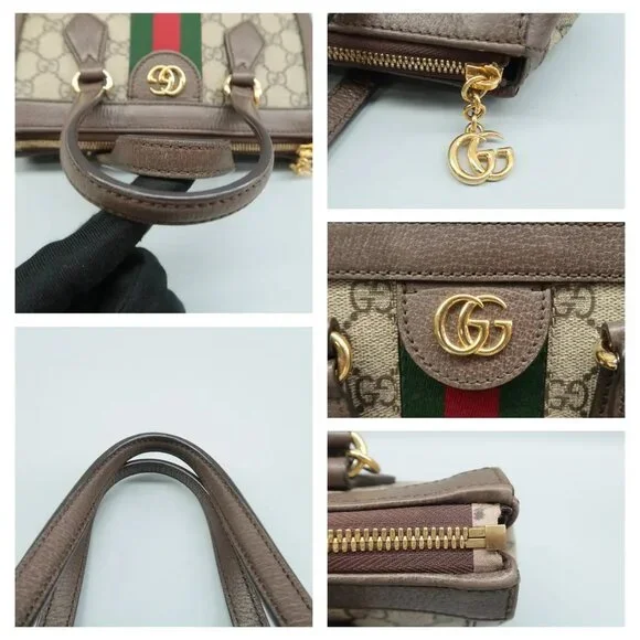 100% Authentic GUCCI Ophidia Top Handle Brown GG Canvas Satchel - Picture 8 of 12